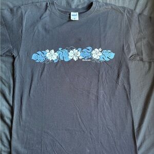 Anvil Black T-Shirt with Blue and White Floral Design